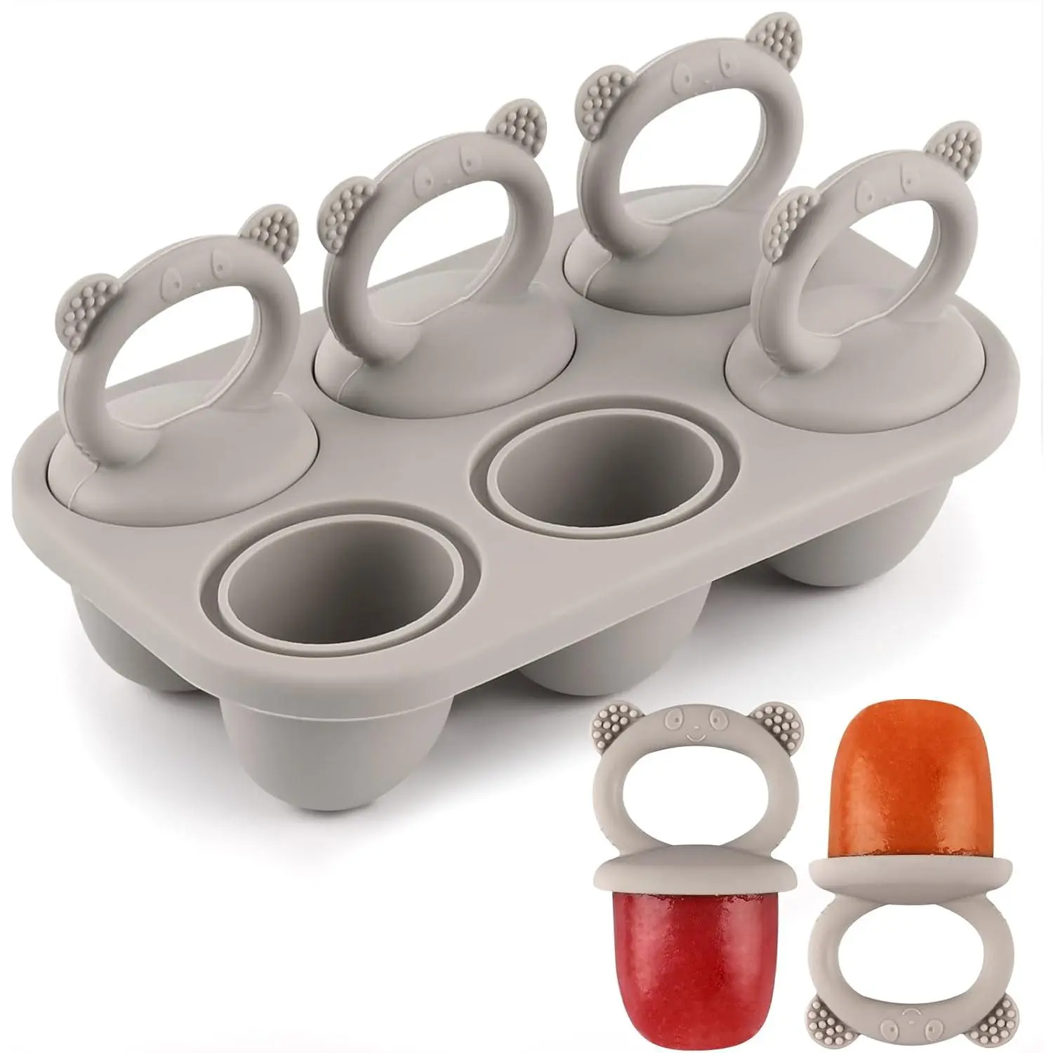 [Summer Essentials]Toddler Popsicle Molds Baby Food Storage Containers Suitable for Fresh Frozen Fruit Puree and Yogurt Ice Cream with Handle Food Freezer Trays (Grey)gift