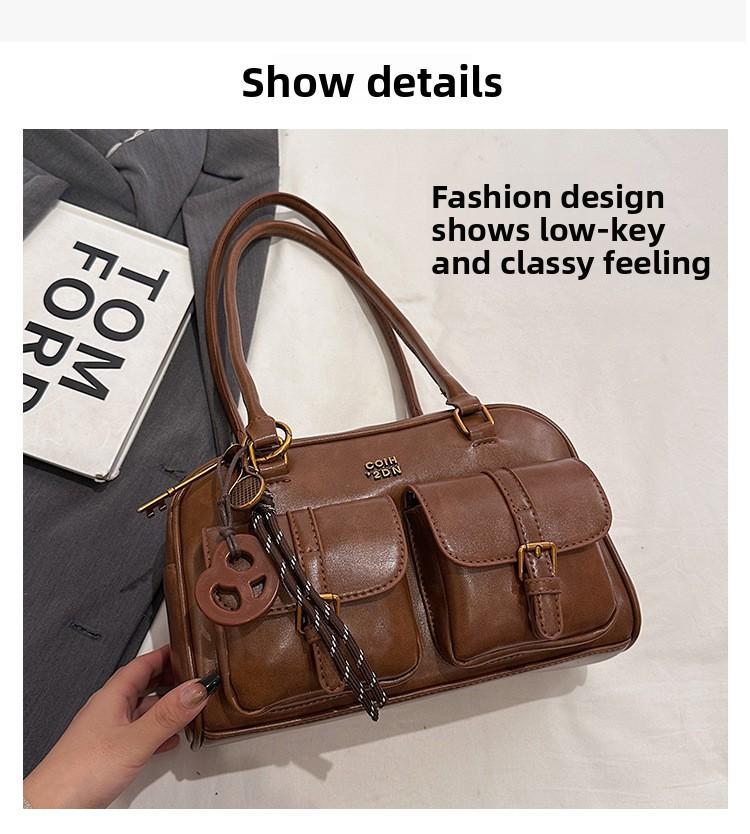 Women's Solid Color Shoulder Bag, Fashionable Large Capacity Shoulder Bag with Charm, Casual Versatile Commuting Bag for Daily Used