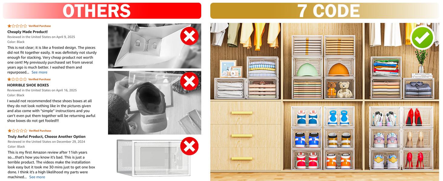 Thickened Clear Shoe Storage Organizer with Magnetic Door, Sturdy Stackable Shoe Boxes for Closet, Collapsible Space-Saving Shoe Rack for Sneakers & Boots, Plastic Shoe Cabinet Box Set, 6 Pack, White