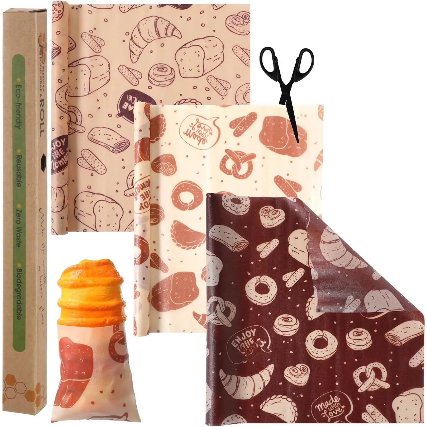 3 Rolls  Beeswax Wraps for  13 x 40 Inches Bees Wax Wraps   Storage Wrap Beeswax Paper Roll for Bread Sandwich Cheese Fruit Snacks(Bakery)