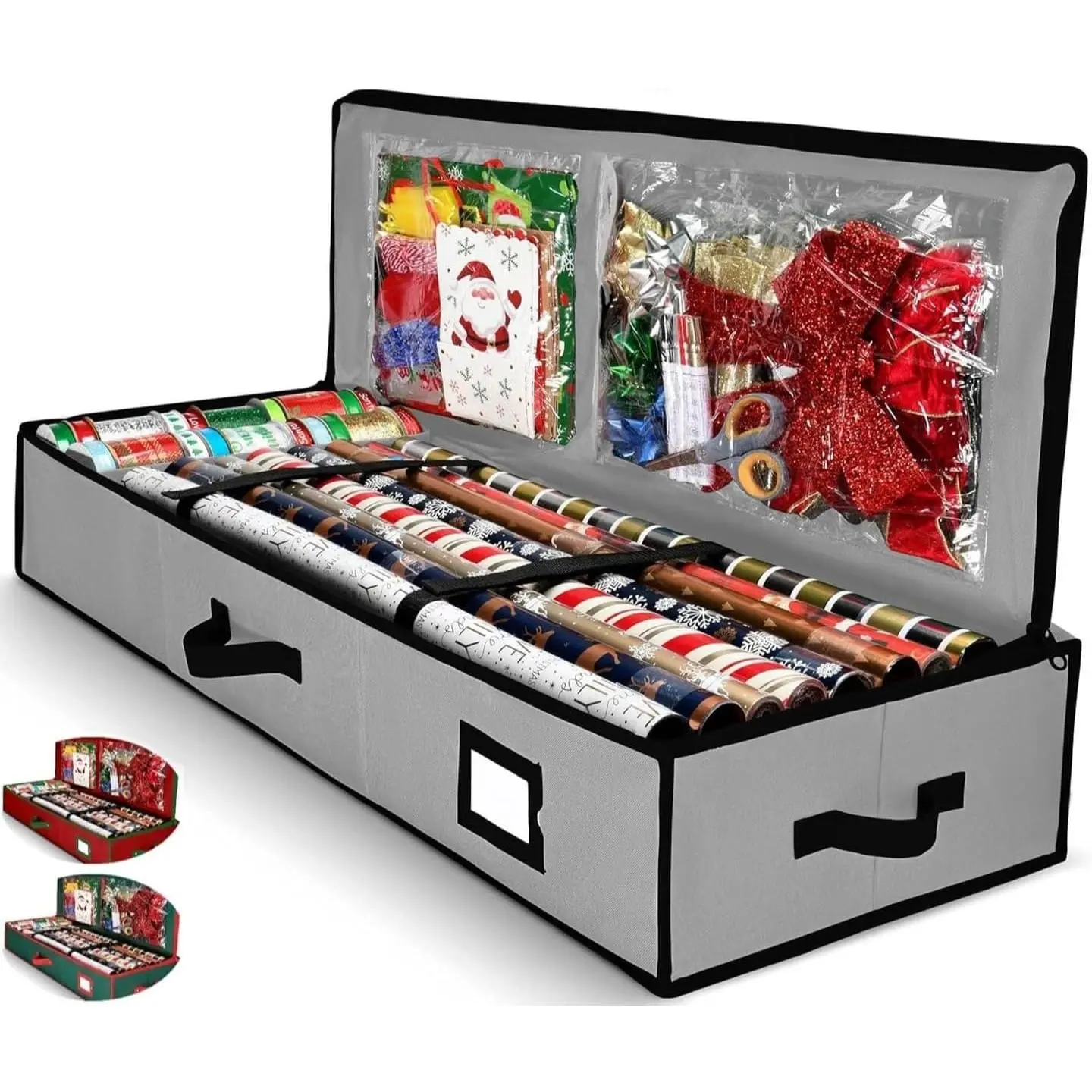 Wrap Organizer, Christmas Wrapping Paper Storage Bag w/Useful Pockets for Xmas Accessories, Fits Upto 24 Rolls, Underbed Storage for Holiday Decorations, Large Capacity Storage Box