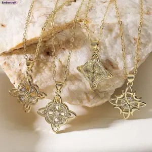 Celtic Knot Pendant Necklace in 18K Gold Plated Finish, Zircon Vintage Minimalist Jewelry for Women, Elegant Quiet Luxury Necklace for Daily Wear, Party & Aesthetic Outfit Styling outdoorfun