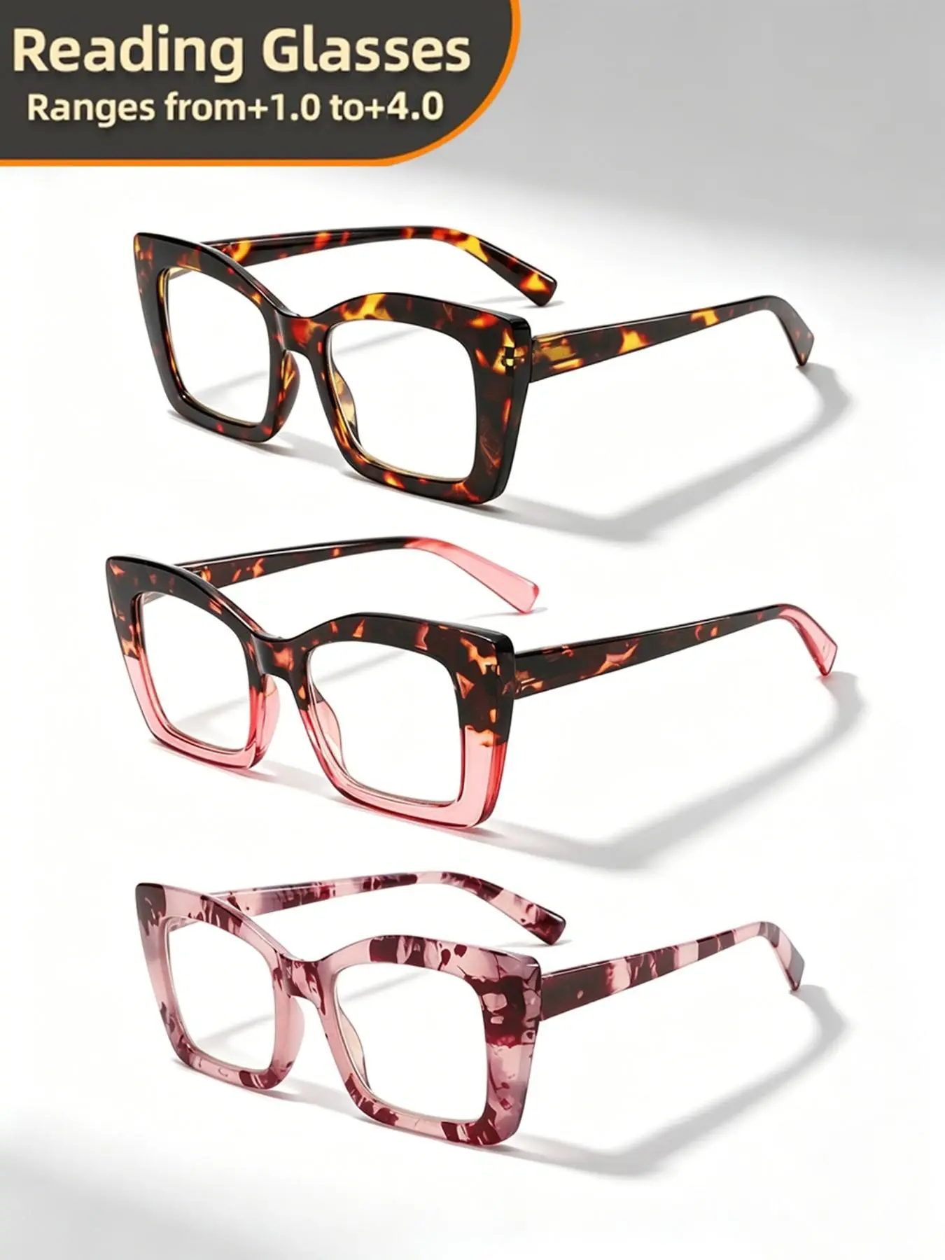 3pcs Women'S Cat Eye Reading Glasses Clear Lens Fashion Computer Glasses for Women Men +1.0 to +4.0,christmas gifts