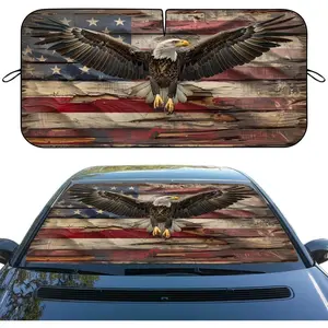 American Flag Eagle Car Windshield Sun Shade Patriotic Banner Heatshield Front Window Car Sun​Shade Windshield Blocks UV Rays Sun Visor Protector for Car Sedan Truck SUV Accessories 59x31.5 Inch