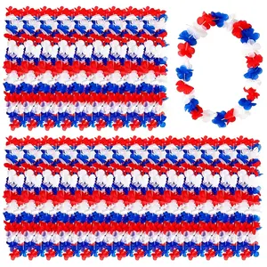 24 Pack Patriotic Leis, and Blue Flower Leis, 4th of July Garlands, Hawaiian Luau Flower Necklaces, Party Favors