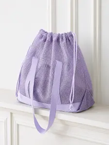 💜Purple Mesh Drawstring Tote Bag | Breathable Beach Shoulder Bag Lightweight Mesh Drawstring Bag for Gym & Travel✨Must-have see-through mesh everyday tote!