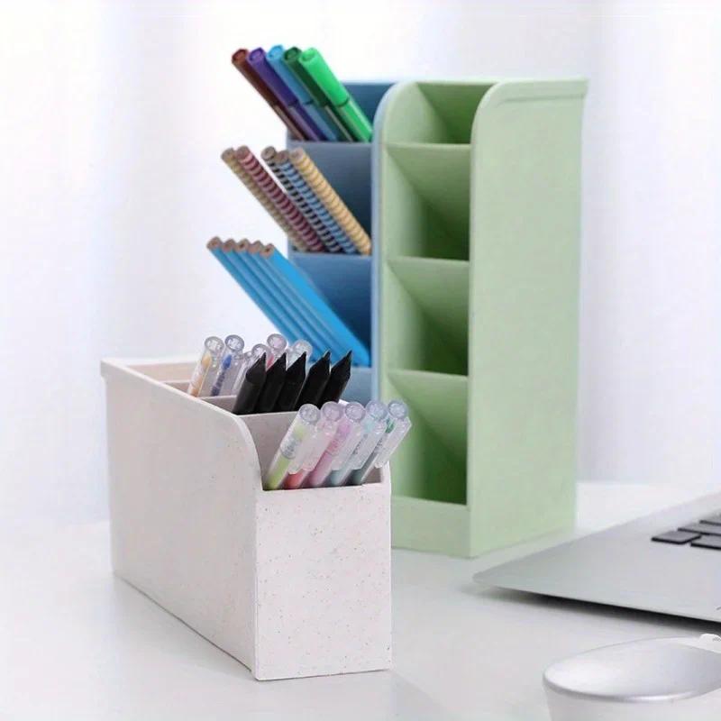 Desk Pen Holder, 1 Count Multi-functional Plastic Stationery Storage Box, Desk Organizer for Home Office School Student Teacher, Desk Organizer Tidy