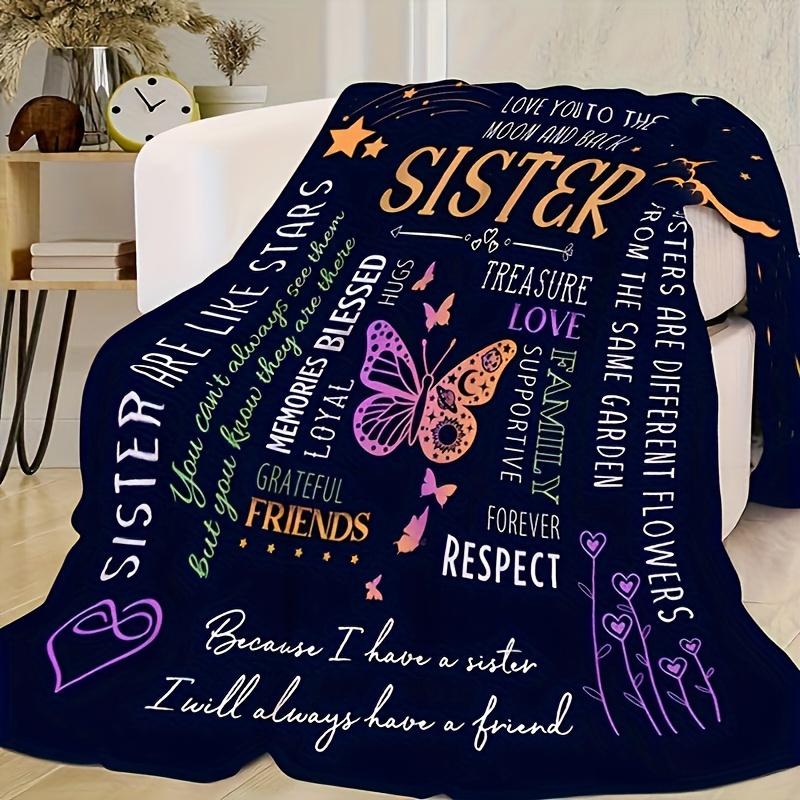 [1pc Soft Flannel Blanket Gift] 1pc A Letter to Sister Print Flannel Blanket, Soft Casual Warm Blanket, Multi-purpose Office Throw Blanket, Outdoor Camping Travel Blanket Multi-purpose Gift Blanket for All Season-280GSM