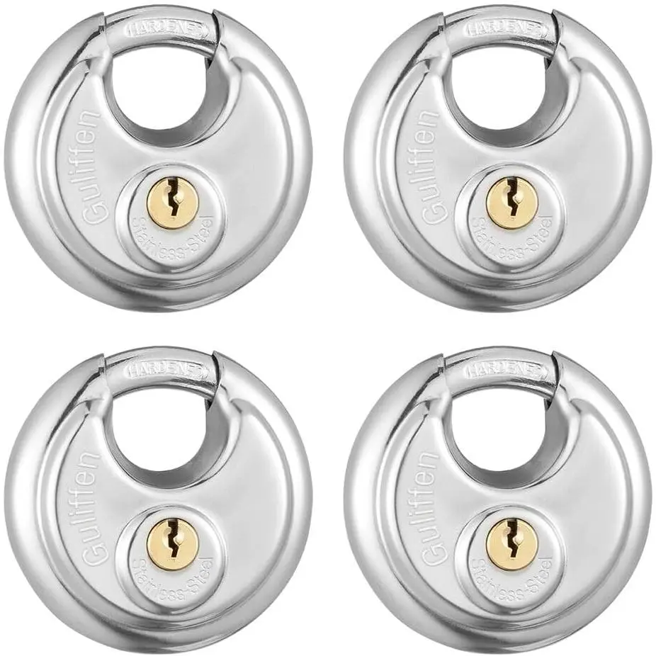 Keyed Alike Lock,Stainless Disc Padlock with Same Key for Unit, Sheds, Garages and Trailer,4 Pack