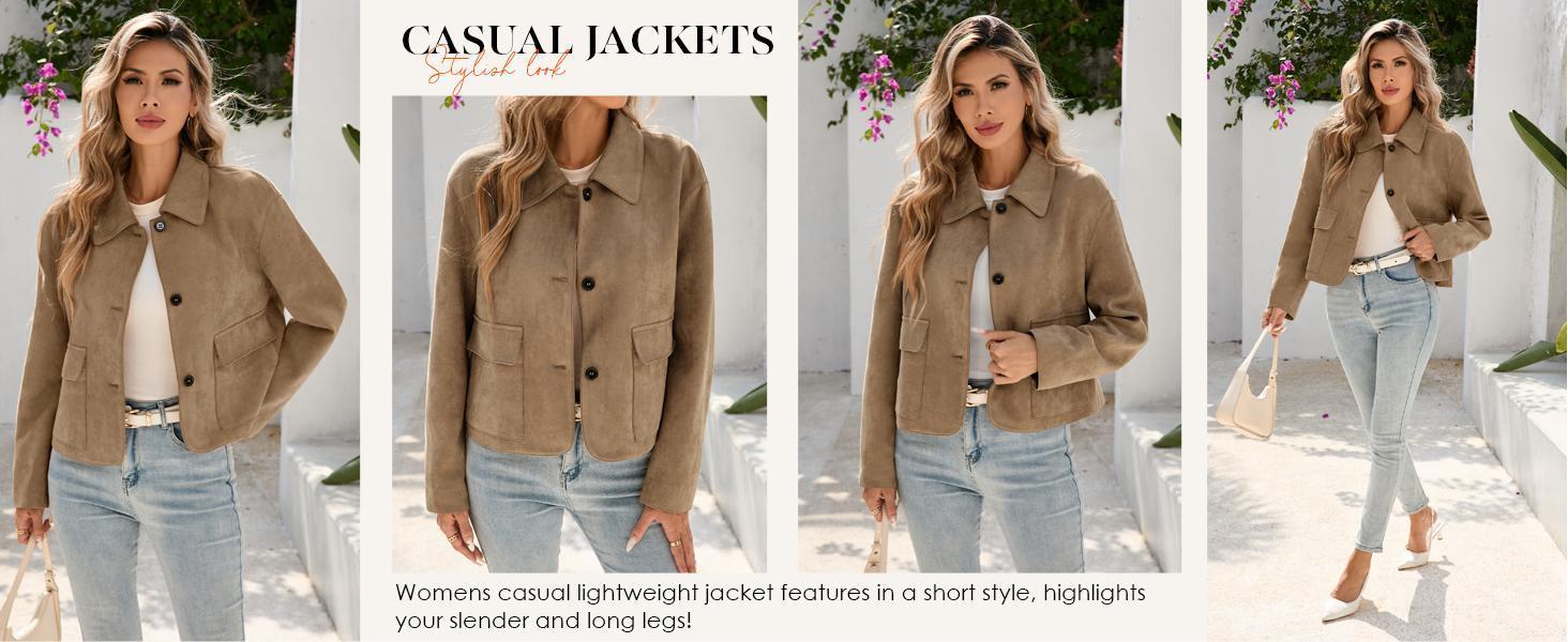 Imily Bela Womens Faux Suede Leather Jackets Casual Cropped Coats Vintage Button Down Shackets