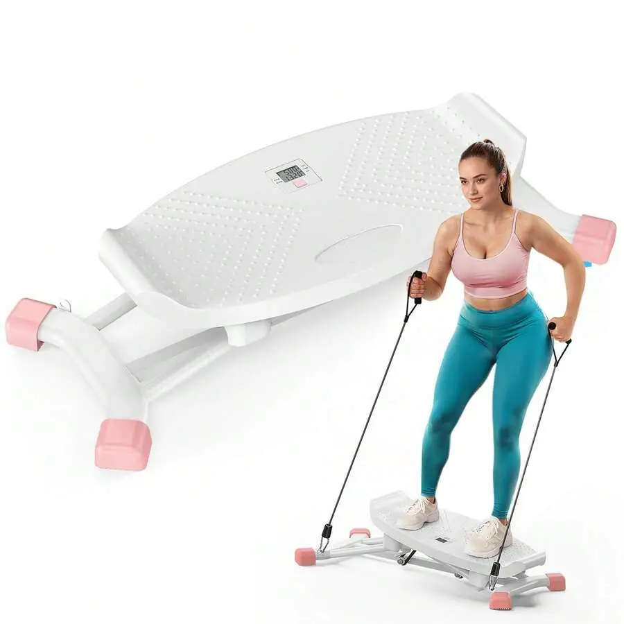 Home Magnetic Elliptical Stepper with Resistance Bands LCD Monitor 300LBS Capacity Low Impact Cardio Trainer Full Body Workout Fitness Equipment Stair Climber