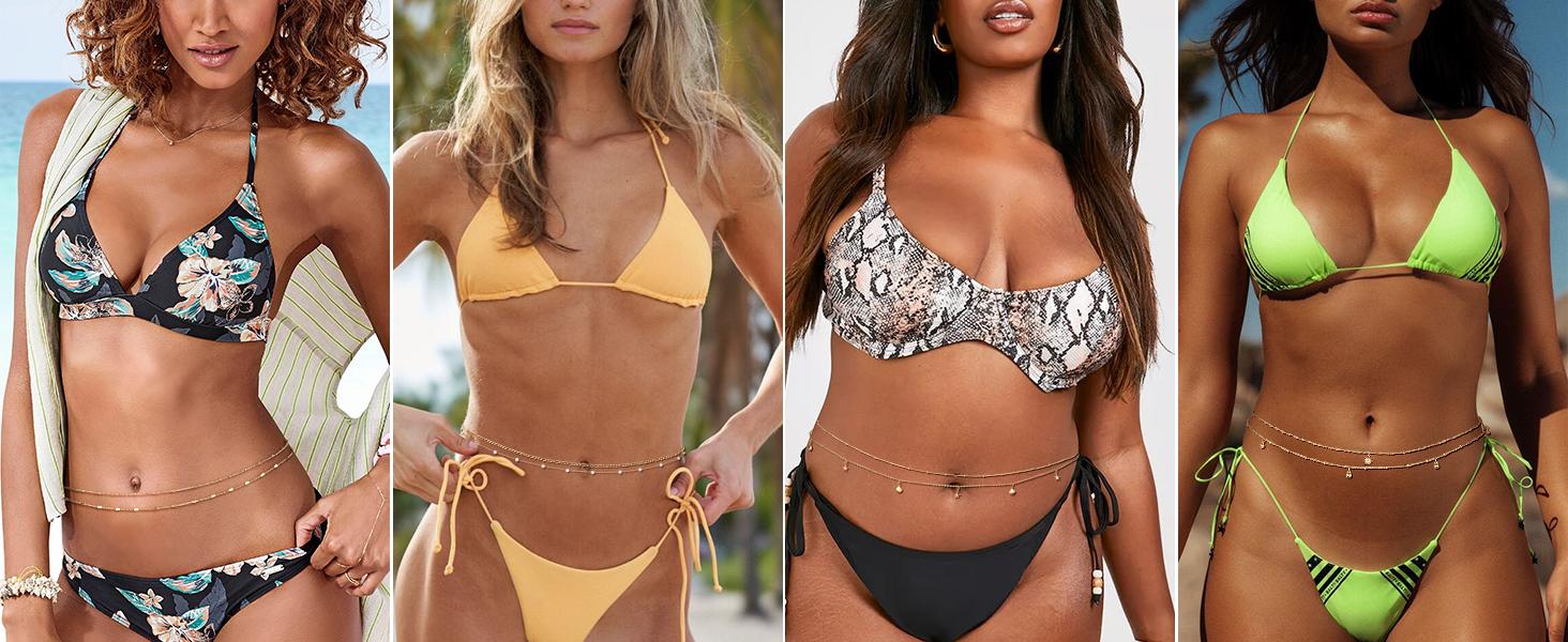 Sanfenly Gold Belly Chains Waist Chains for Women of adult Waterproof Stainless Steel Pearl Beaded Seashell Starfish Body Chain Belly Necklace Bracelet Stomach Jewelry Chain 26"-43" beads