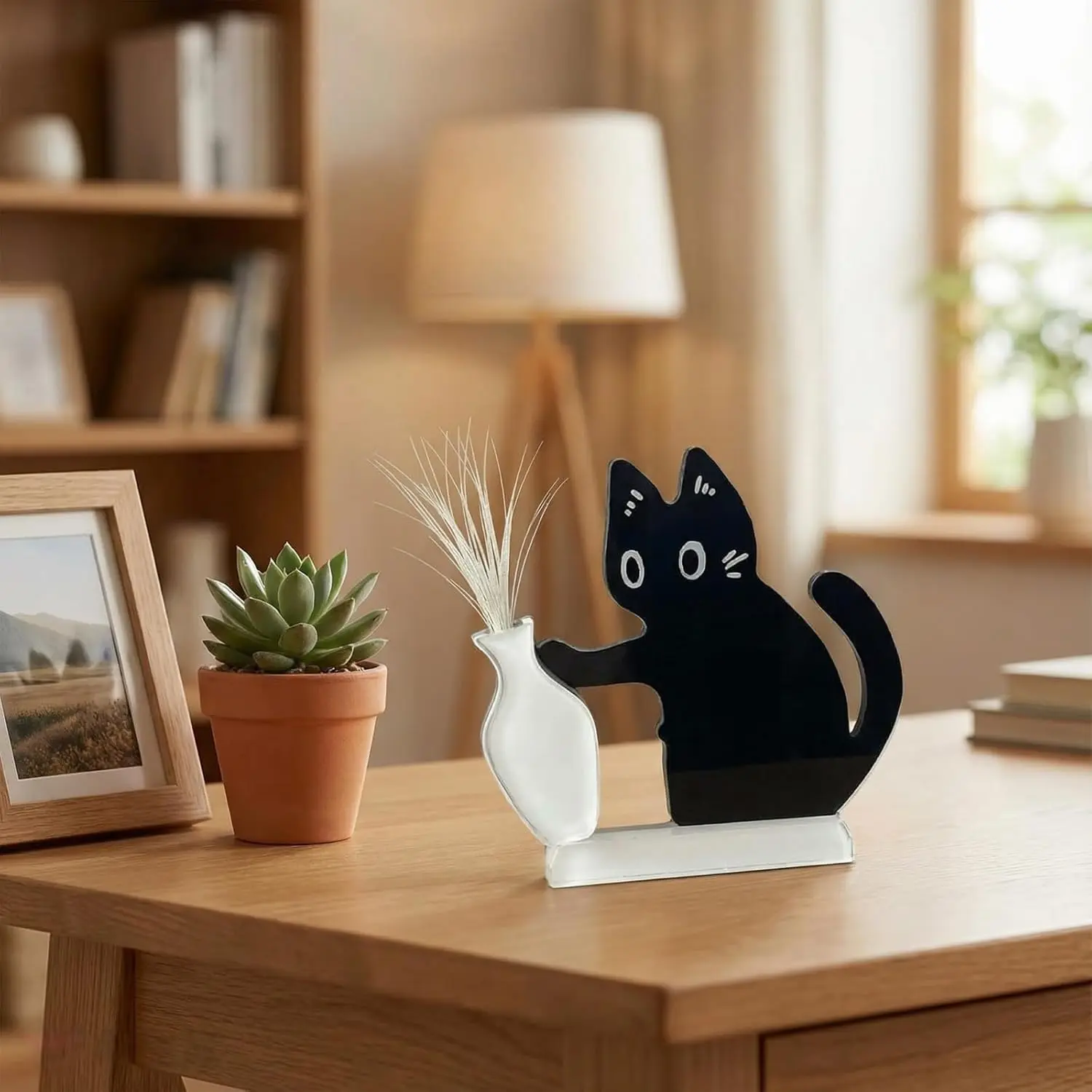 2D Flat Style, 4pcs Cat Whisker Ornament Set, 2026 New Acrylic Cat Whisker Memorial Vase Refrigerator Magnet, Pet Memorial Decoration, Cat Souvenir, Cat Lover Home Kitchen Gift (Black)