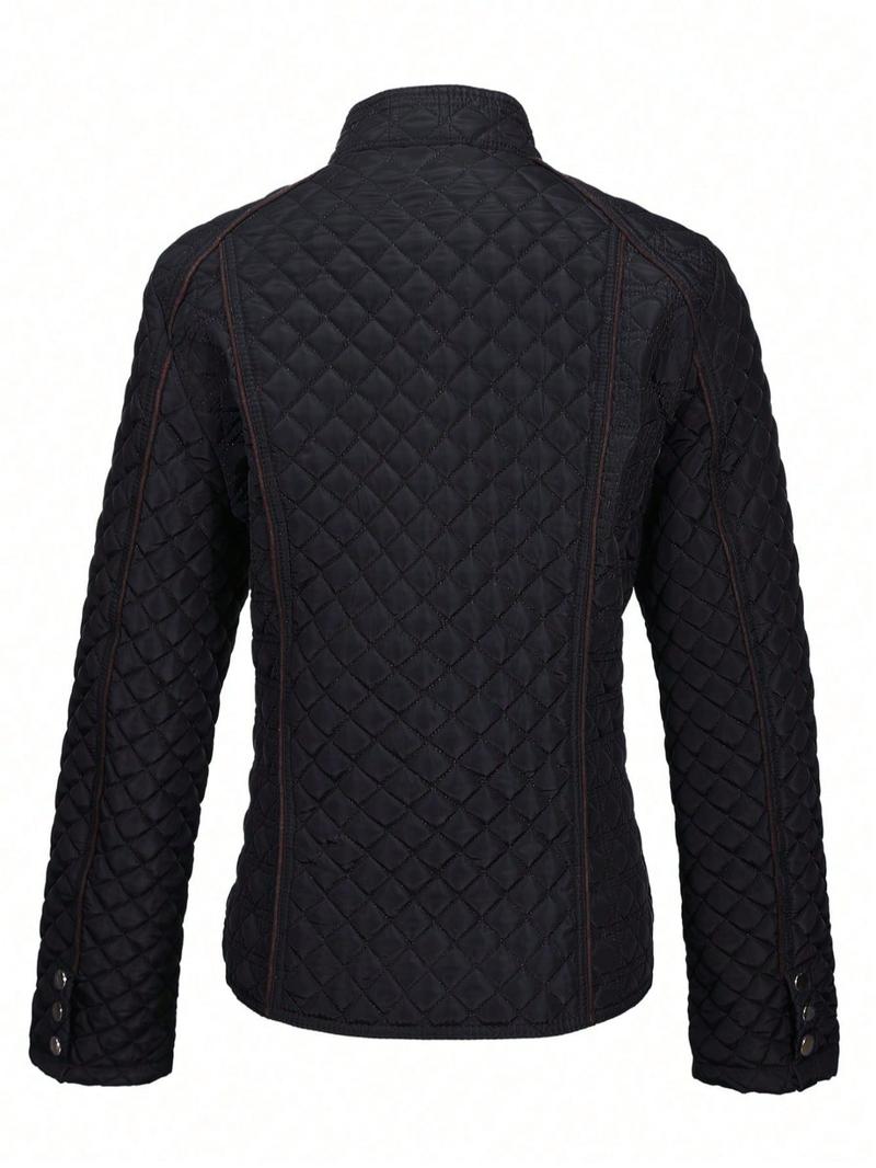 Women's Casual Large Size Cotton Jacket Lightweight Coat Spring Autumn Winter Warm Stand Collar Pocket Outerwear