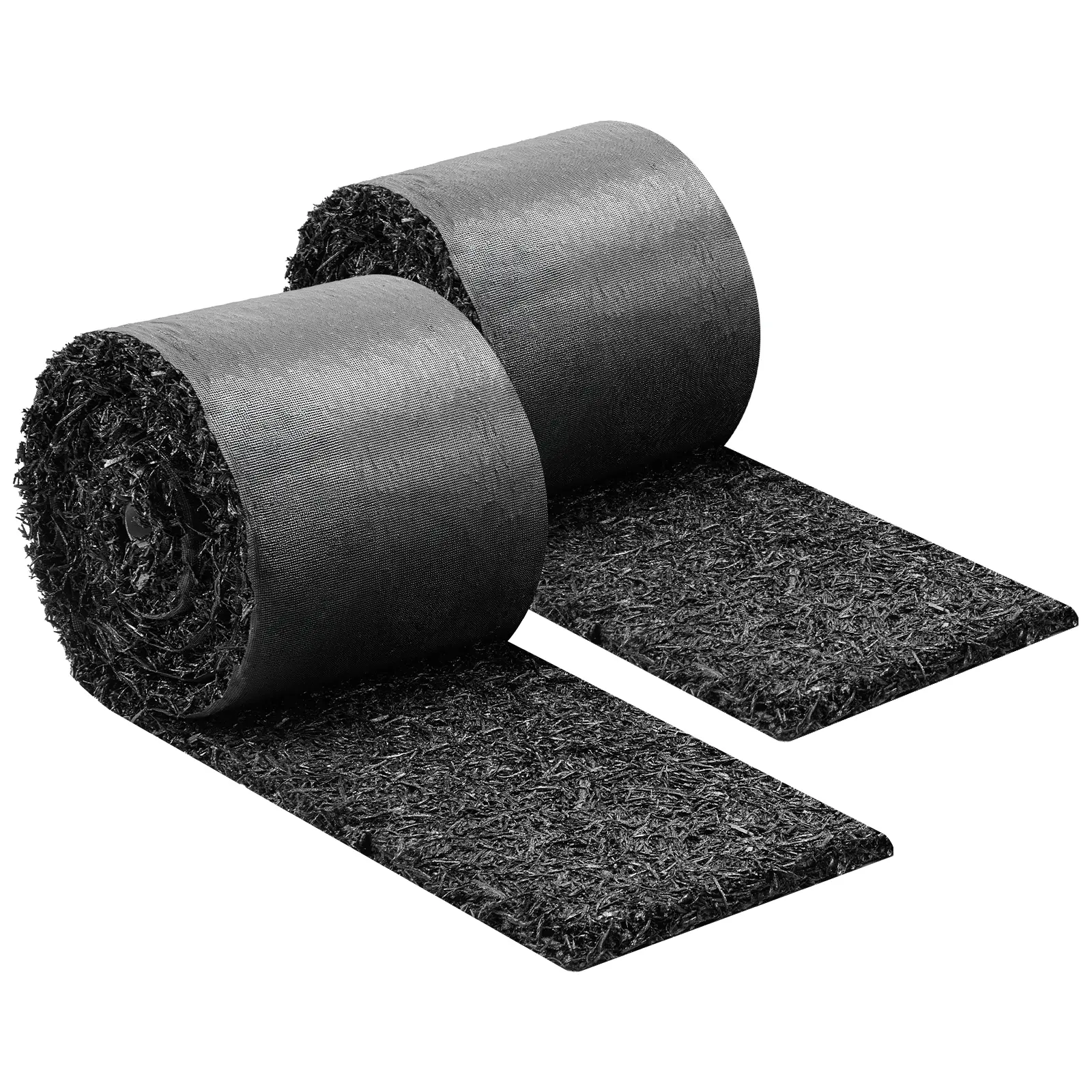 Rubber Mulch Mat Roll, 2 Rolls 140 x 4.5 in, Recycled Rubber Permanent Mulch Edging Border, Natural-Looking Flower Barrier with Stakes, 0.5 in Thick Cuttable Garden Edgings for Landscaping