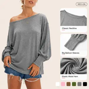 Imily Bela Women's Oversized Off Shoulder Tops Casual Long Sleeve Batwing Sleeve Loose Tunic Sweatshirt Pullover