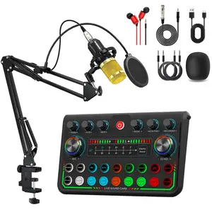 DJ mixer audio interface+BM-800 condenser microphone set USB Audio Mixer suitable for live sound cards, musicians, content creators, podcast recording, streaming and TikTok compatible PC/smartphone