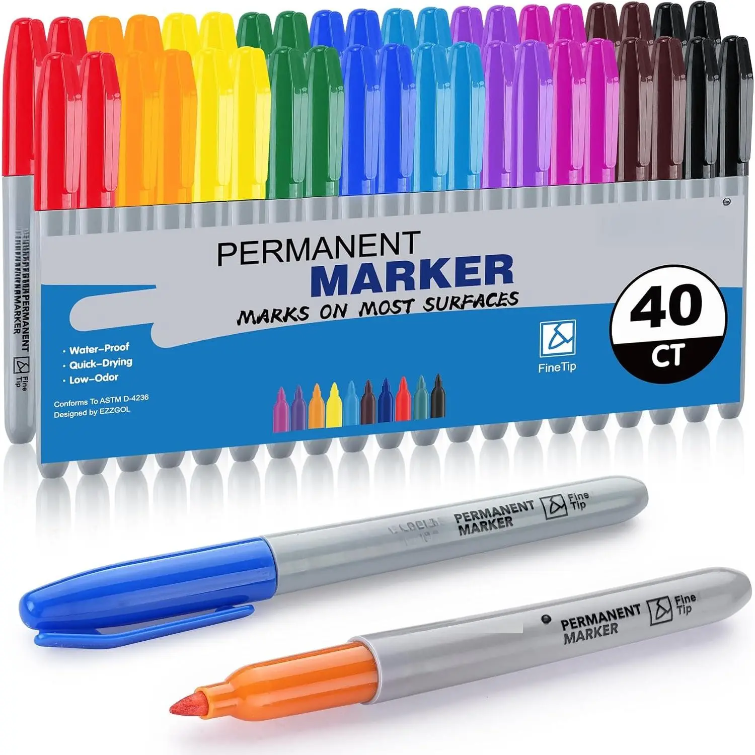 Permanent Markers Bulk, 40 Pack, 10  Colors,Multicolor Fine Tip Marker,, Quick Drying  Paper,Metal,,Plastic for School,Office,