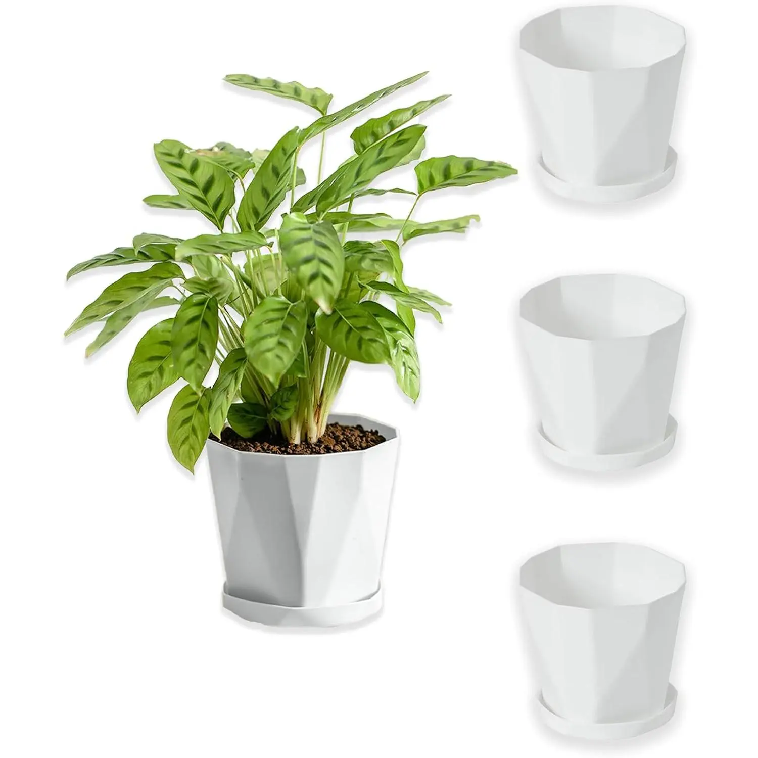 4-Pack  Pot, 5 Inch Plastic Flower Pots with Drainage Hole and , Plastic Planters for Indoor Outdoor Garden ,  and  (White)