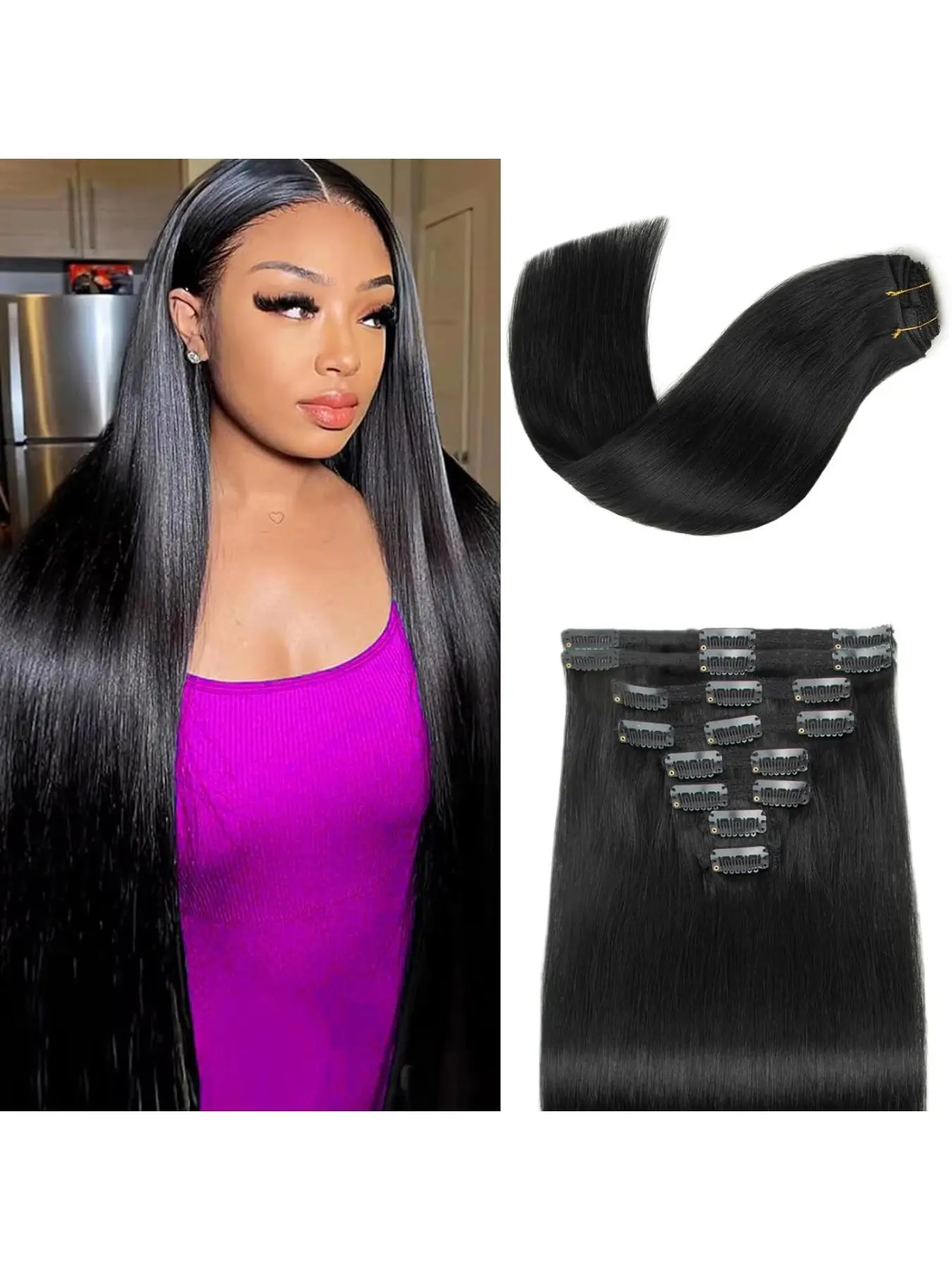 Clip in Human Hair Invisible Straight Hair Extensions for Women Natural Clip Ins 14-28 Inch 100g 8Pcs 18 Clips 1B# 4# 4/27# 613# Seamless Lightweight Soft Natural Look Beginner Friendly Easy Install Hair