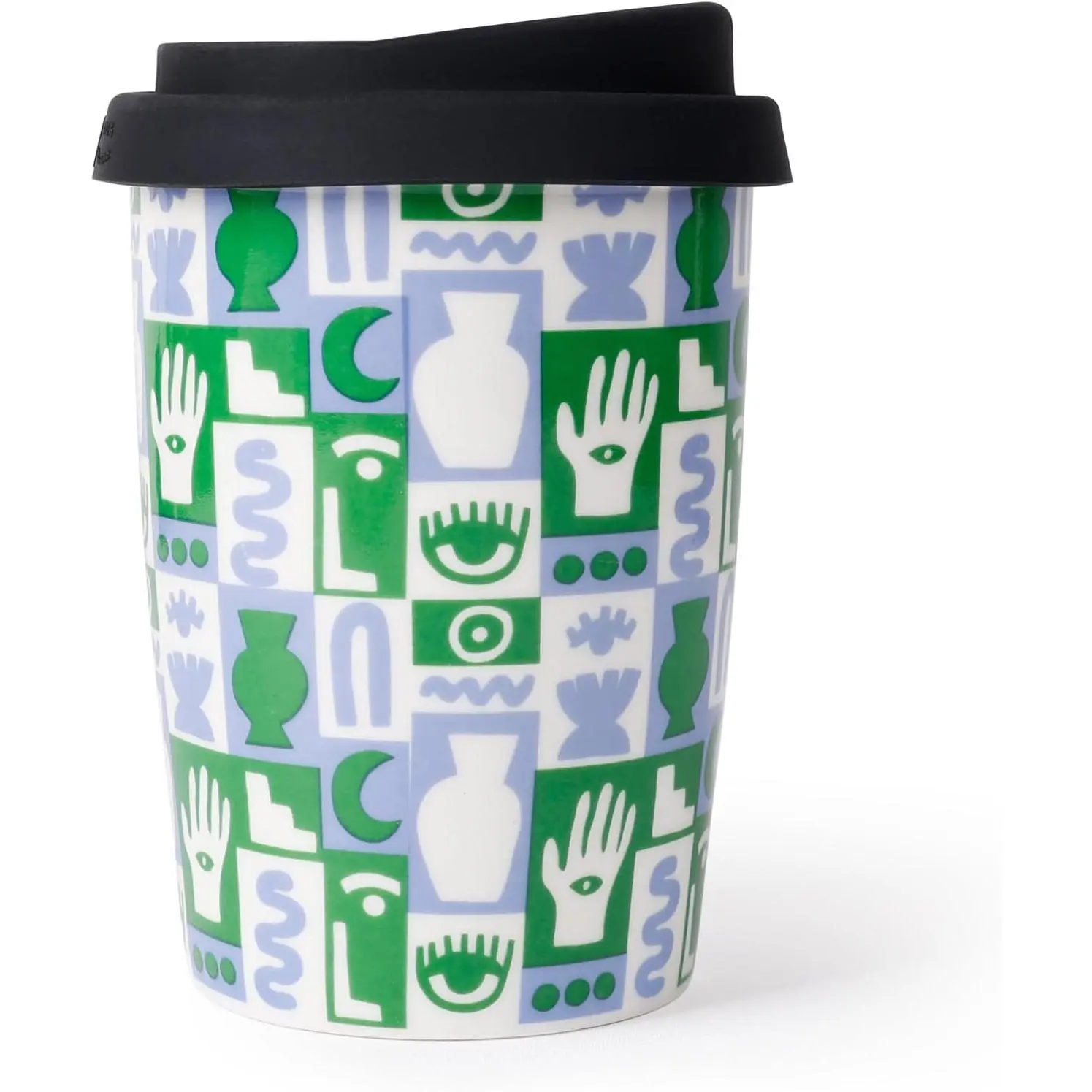 Ceramic Travel Coffee Cup – 8oz Double-wall    Coffee Mug with silicon lid (Green)