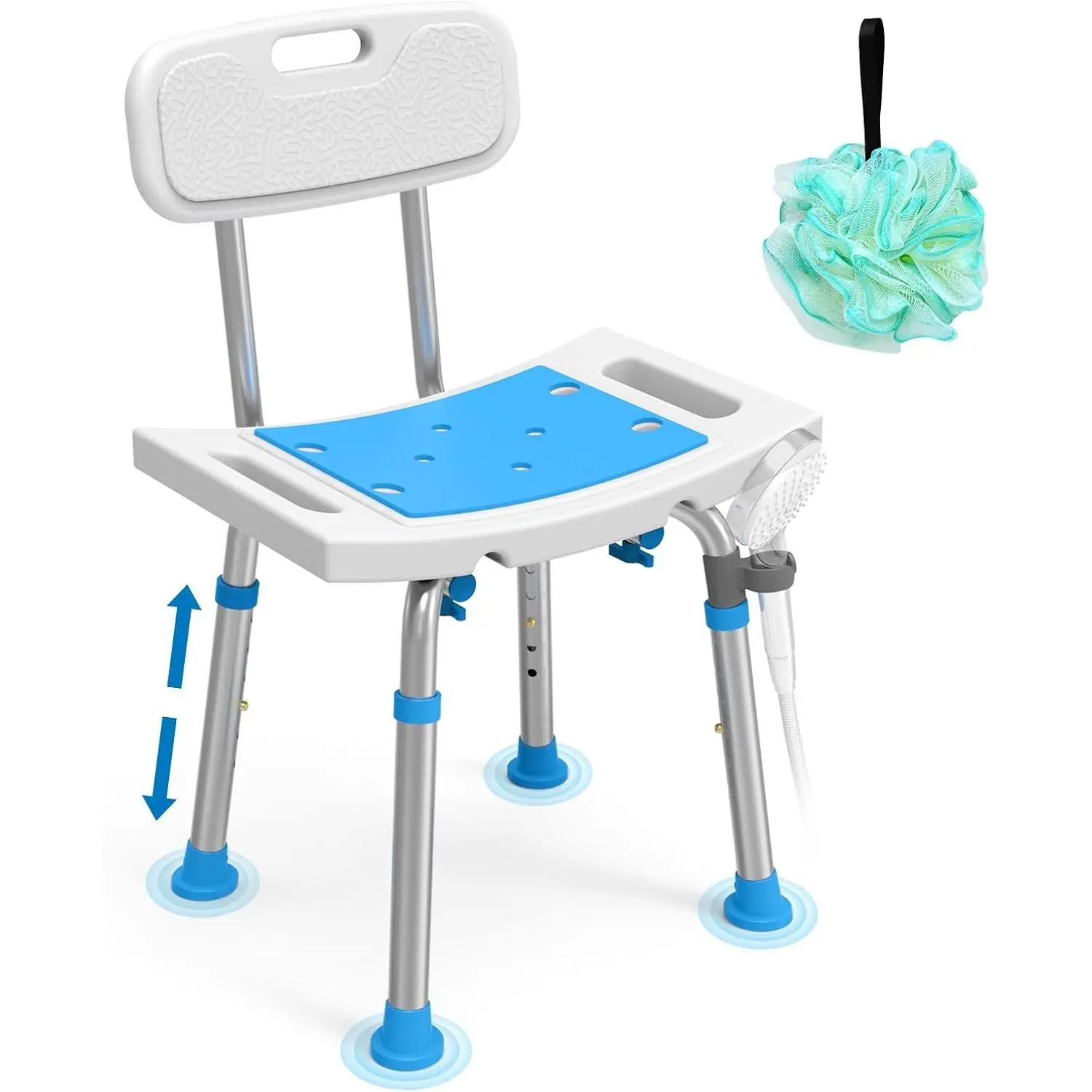 Shower Chair for Inside Shower with Removable Back, Adjustable Height, Eligible Bathroom Stool Supprts up to 400lbs