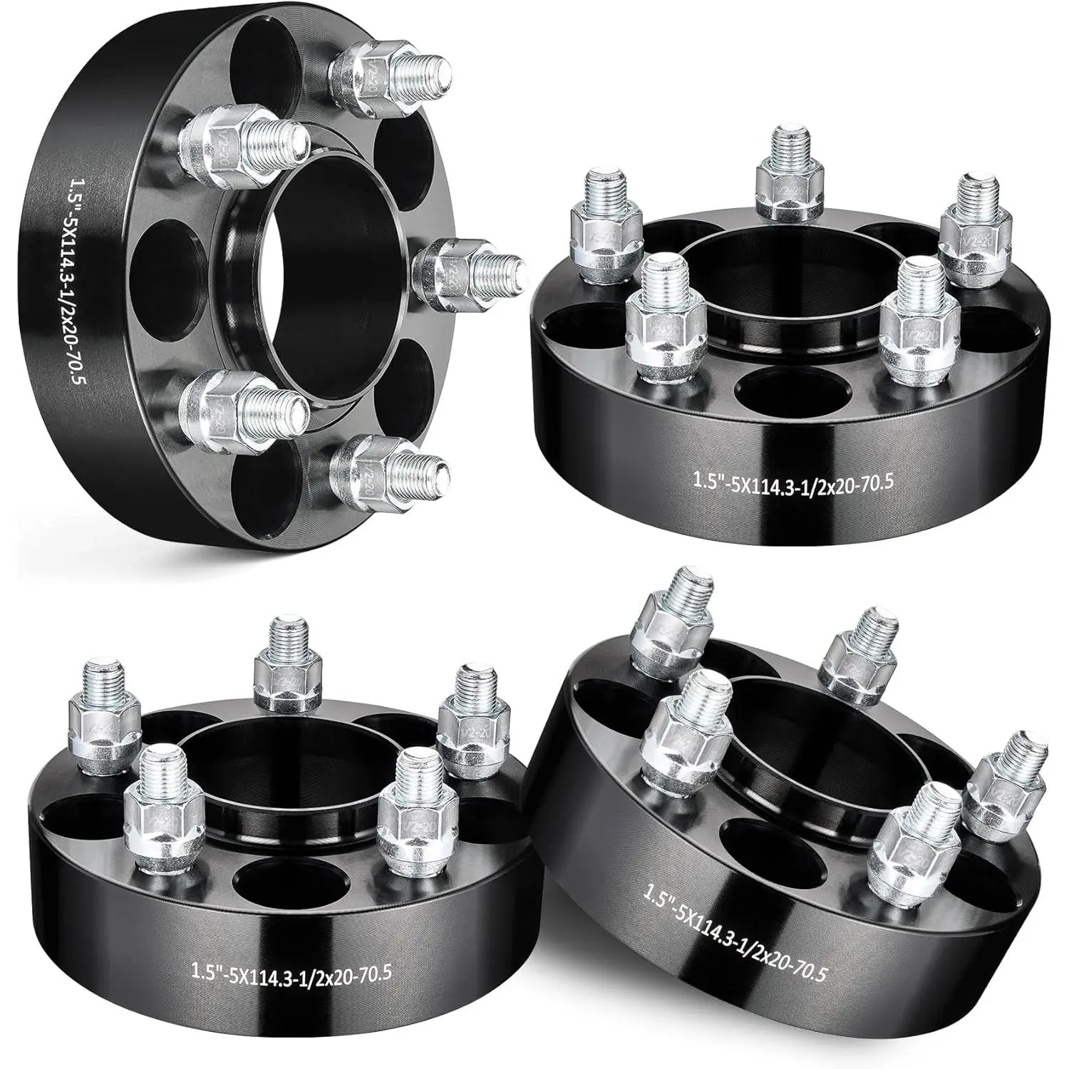 5x4.5 Wheel Spacers 1.5 inch Compatible with Ford Ranger 1983-2011, 5x114.3 mm Hubcentric with Lip 5 Lugs 70.5 mm Hub Bore 1/2x20 Studs Black