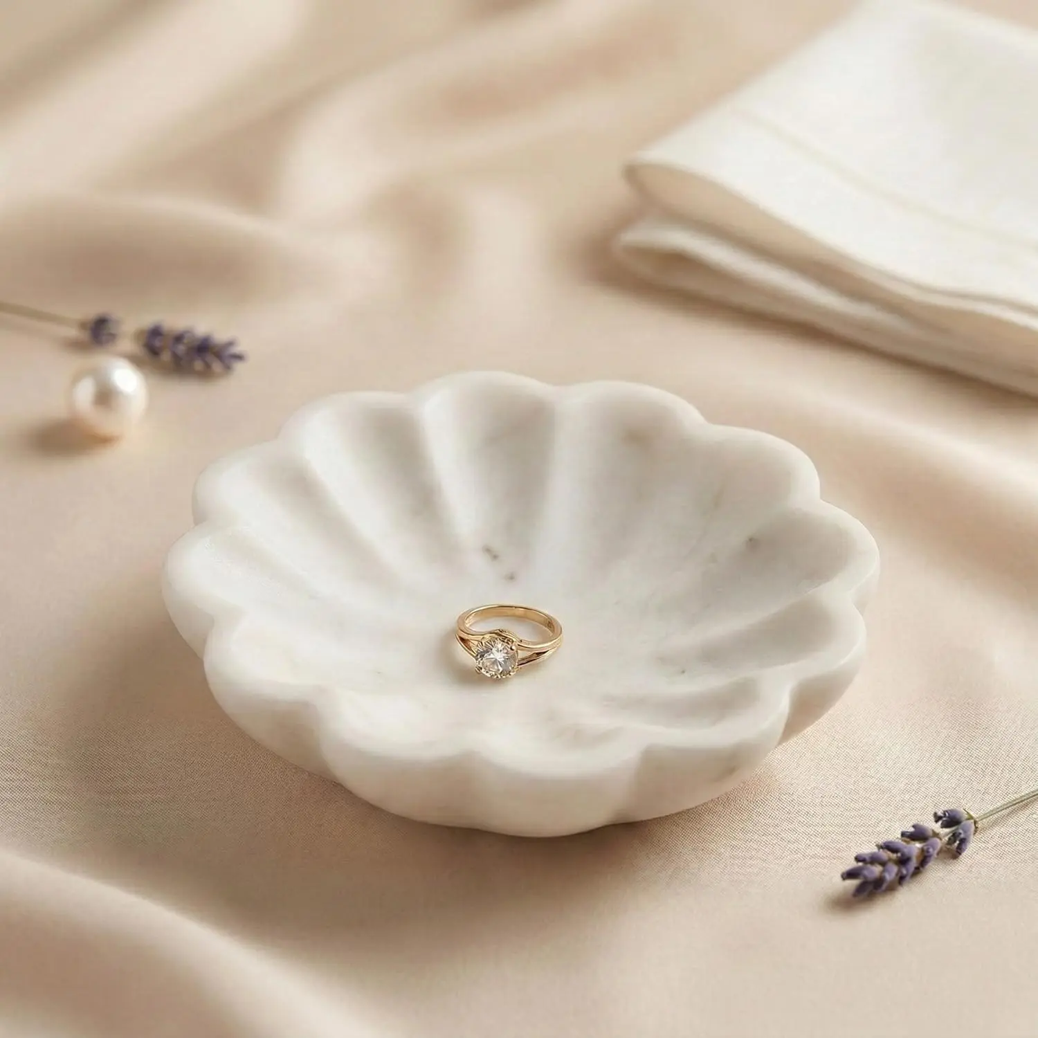 Handcrafted Marble Jewelry Tray, Decorative Trinket Dish for Rings Earrings Necklace Bracelet, Key Bowl, Ideal Gift for Mother Sister Daughter Friends, Birthday Wedding Christmas 5"