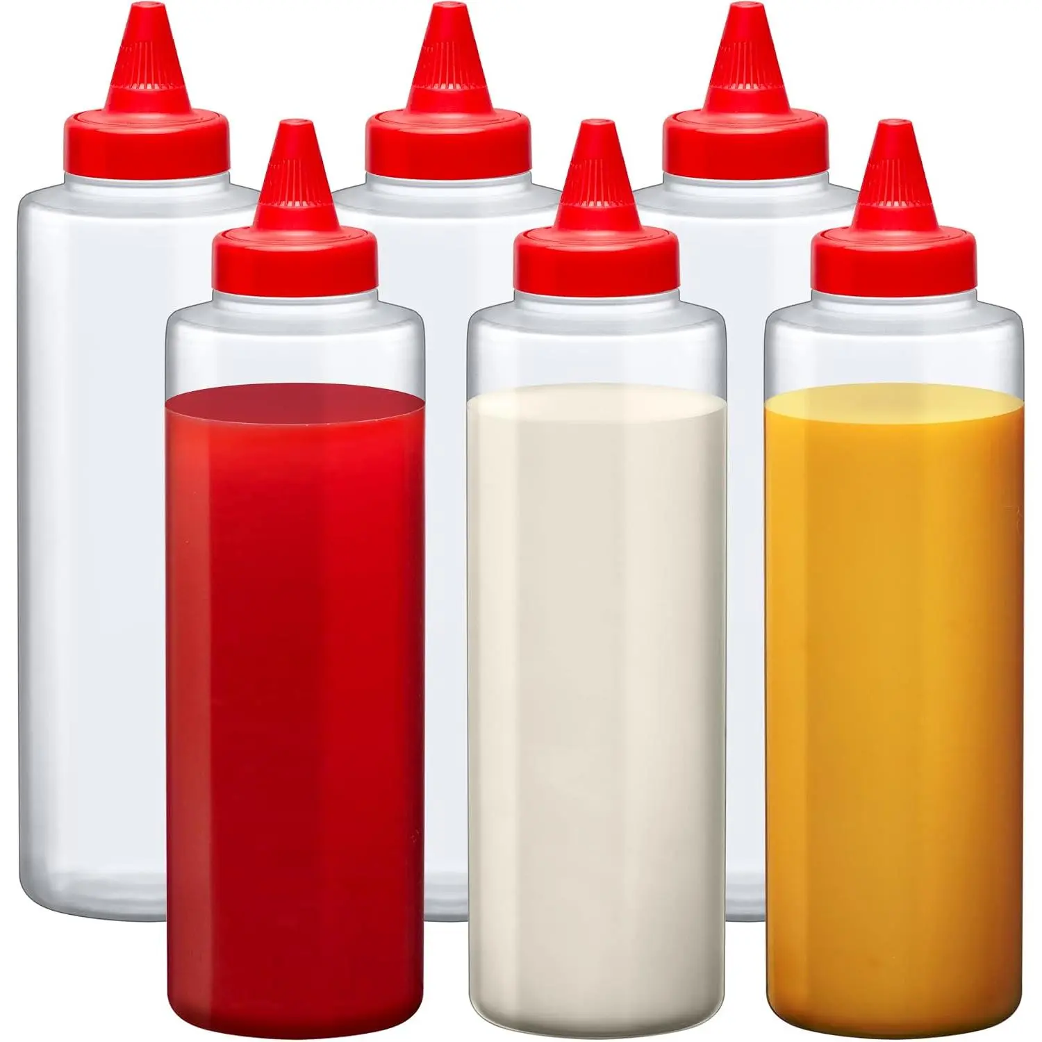 16-Ounce Plastic Squeeze Bottles (Set of 6),  Condiment Bottles, BFA-Free, Dishwasher-Safe,  for Ketchup, Mustard, Mayonnaise, Sauces, Condiments, Dressings, and