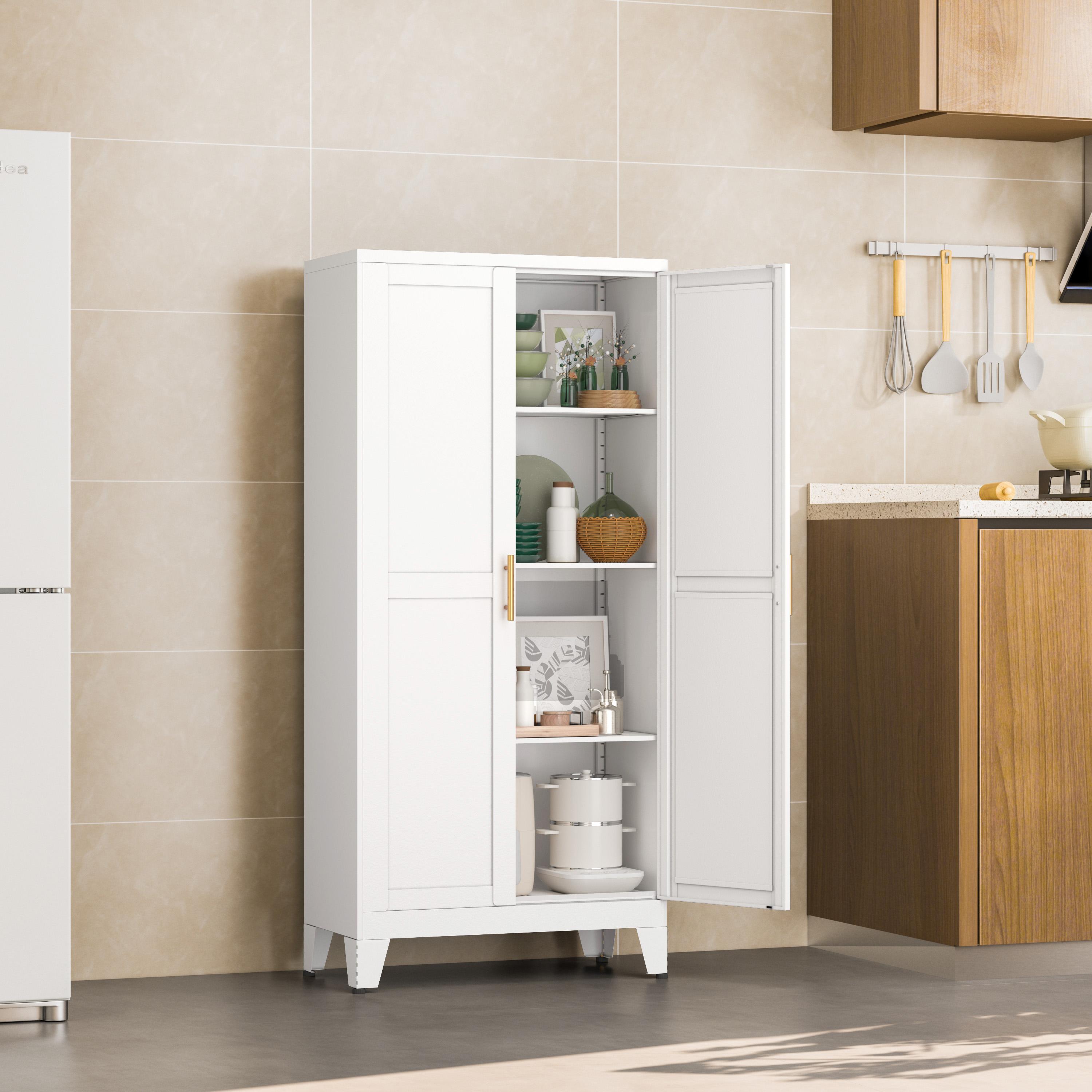 Metal Pantry Cabinet 47" with 2 Doors & 3 Adjustable Shelves, Kitchen Pantry Storage Cabinets for Dining Room, Living Room, Bathroom Furniture Organization storage cabinets drawer dresser  Cupboard Organizer