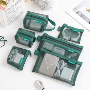 6-Piece Mesh Storage Bags, Zipper Design, Transparent, Multi-Size Portable Organizer, Ideal for Cables, Keys, Cosmetics, Travel, Home Use