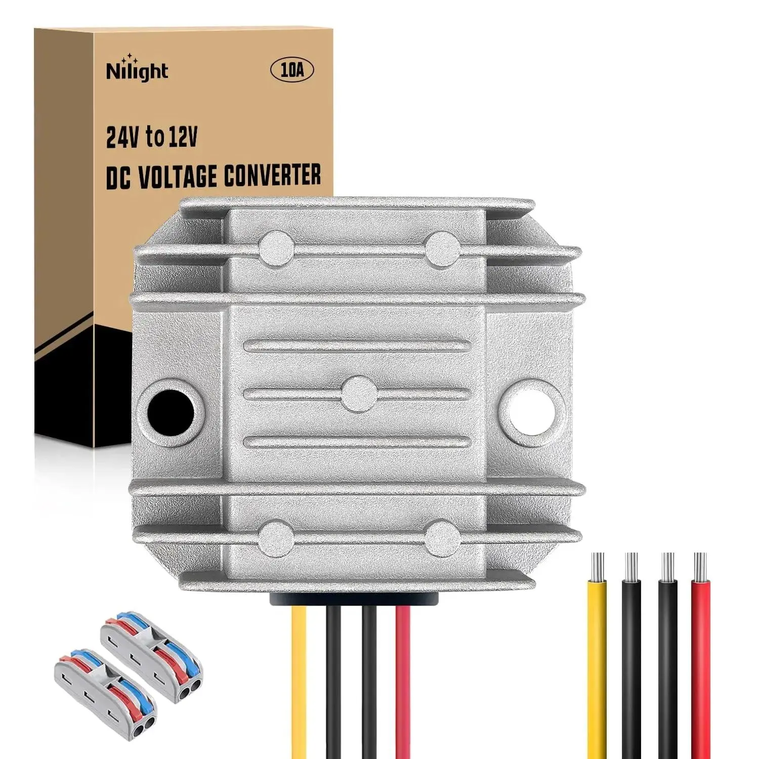 Nilight Automotive DC Voltage Converter - 24V-to-12V, 10A, 120W, Waterproof Aluminum, 96% Conversion Efficiency, Advanced Chip, for Golf Carts, LED Strips, DIY Projects, Power Adapter