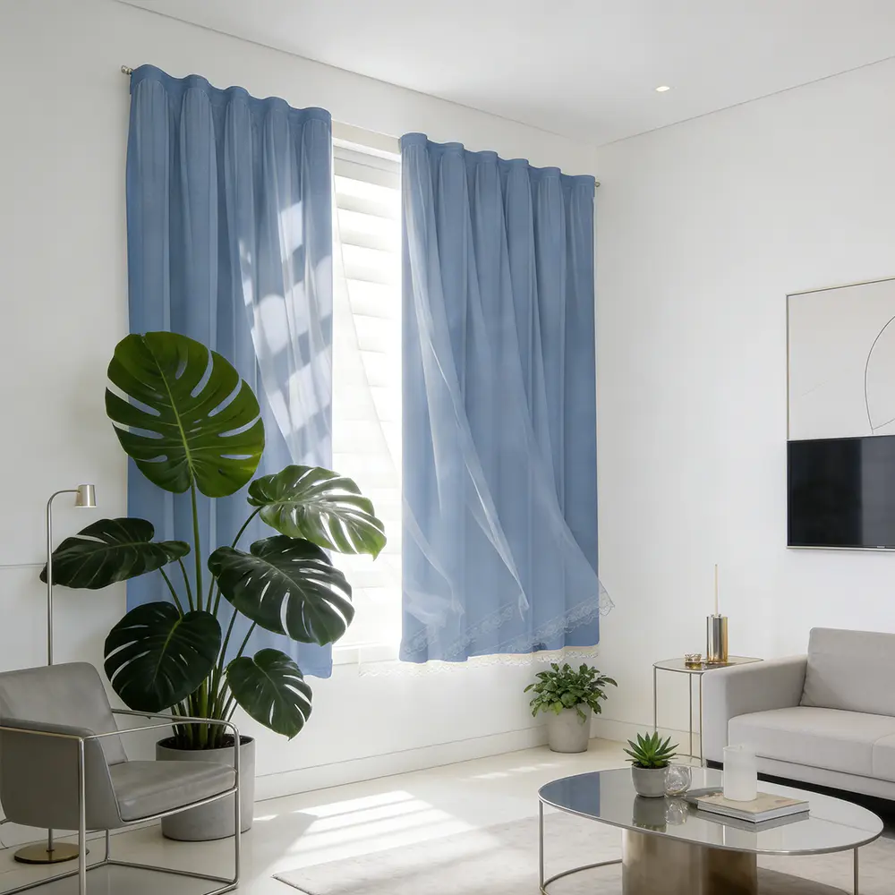Elegant Blackout Window Curtain, Self Adhesive No Drill Curtain with Thermal Insulation, Soft Fabric Privacy Curtain for Home Bedroom Decor