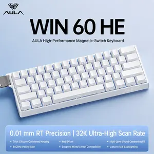 AULA Win60 HE wired game keyboard, 60% arrangement, 61-key portable mini layout, cool RGB lighting effect, sensitive magnetic axis, high-performance chip, compatible with Windows/AMC system, suitable for e-sports office.