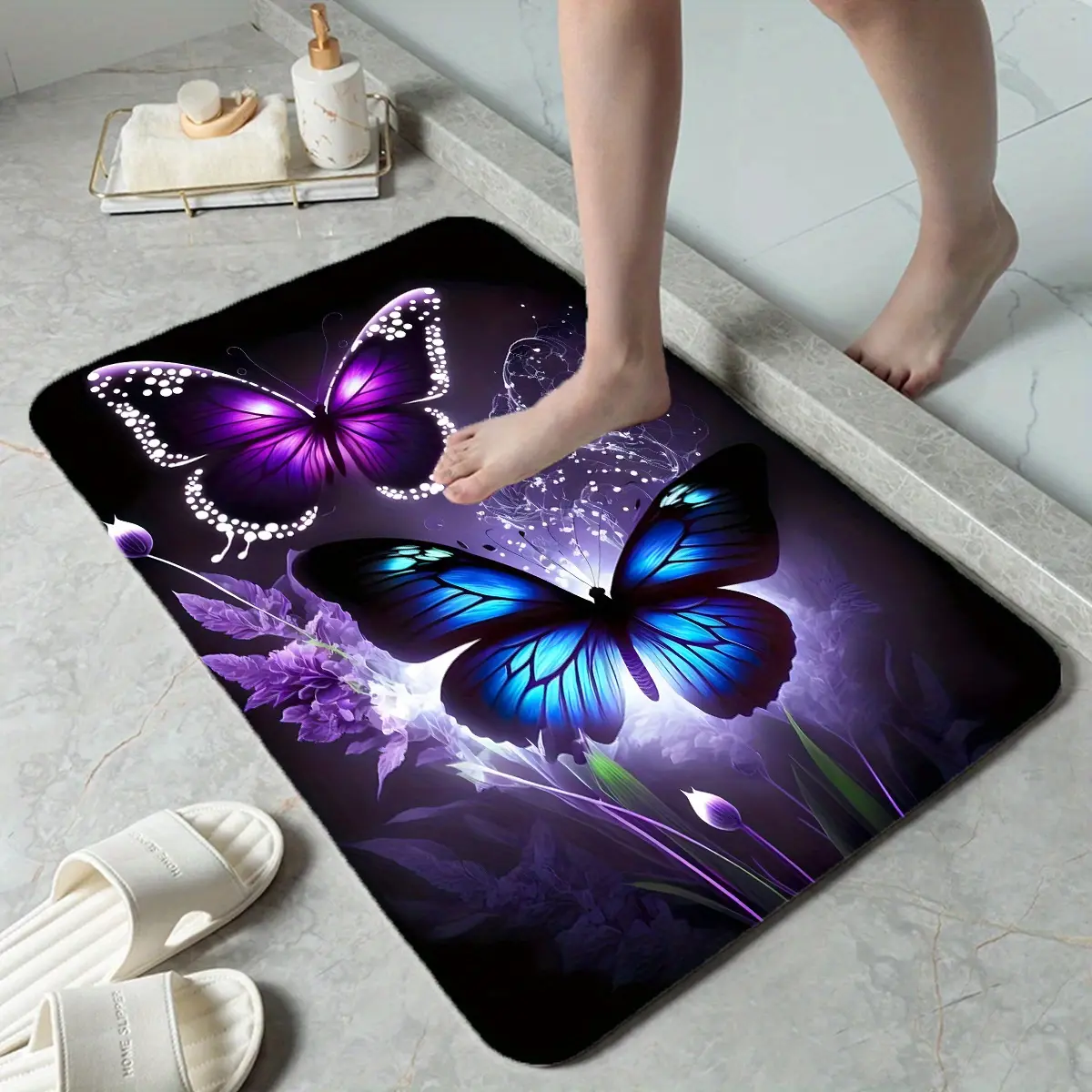 Purple butterfly print bathroom non-slip mat Bath Mat Decor