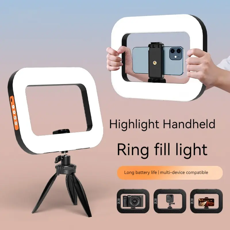 Rechargeable Handheld LED Ring Fill Light for Cell Phones & Mobile Devices - Portable Secondary Selfie Accessory with Phone Clip, Cable, Button Control, Circular Light Clip for Live Broadcast, Photography, Accessories, Cells