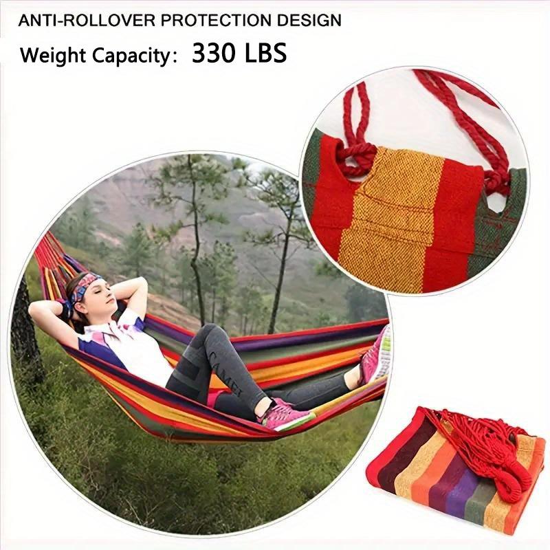 1 piece of 330-pound load-bearing anti-overturning color fabric hammock-with tree-friendly straps and portable storage bag, durable polyester material, essential for outdoor camping, indoor leisure, colorful design, weather-resistant fabric