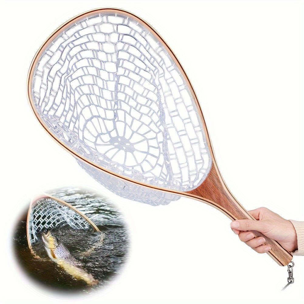 1PC Premium Wooden Frame Fly Fishing Net - Soft, Gentle, and Durable Rubber Mesh for Trout and Bass Catch and Release - Essential Fly Fishing Gear for Anglers
