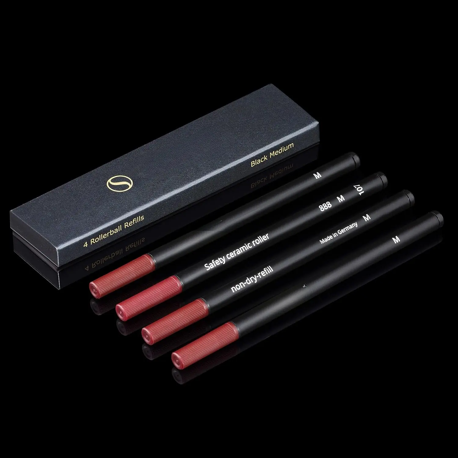 Rollerball Refill Black Medium - 4 Rollerball Refills Designed for  Pens - Safety Ceramic Non Dry Roller Pen Refill M -  888 Size –