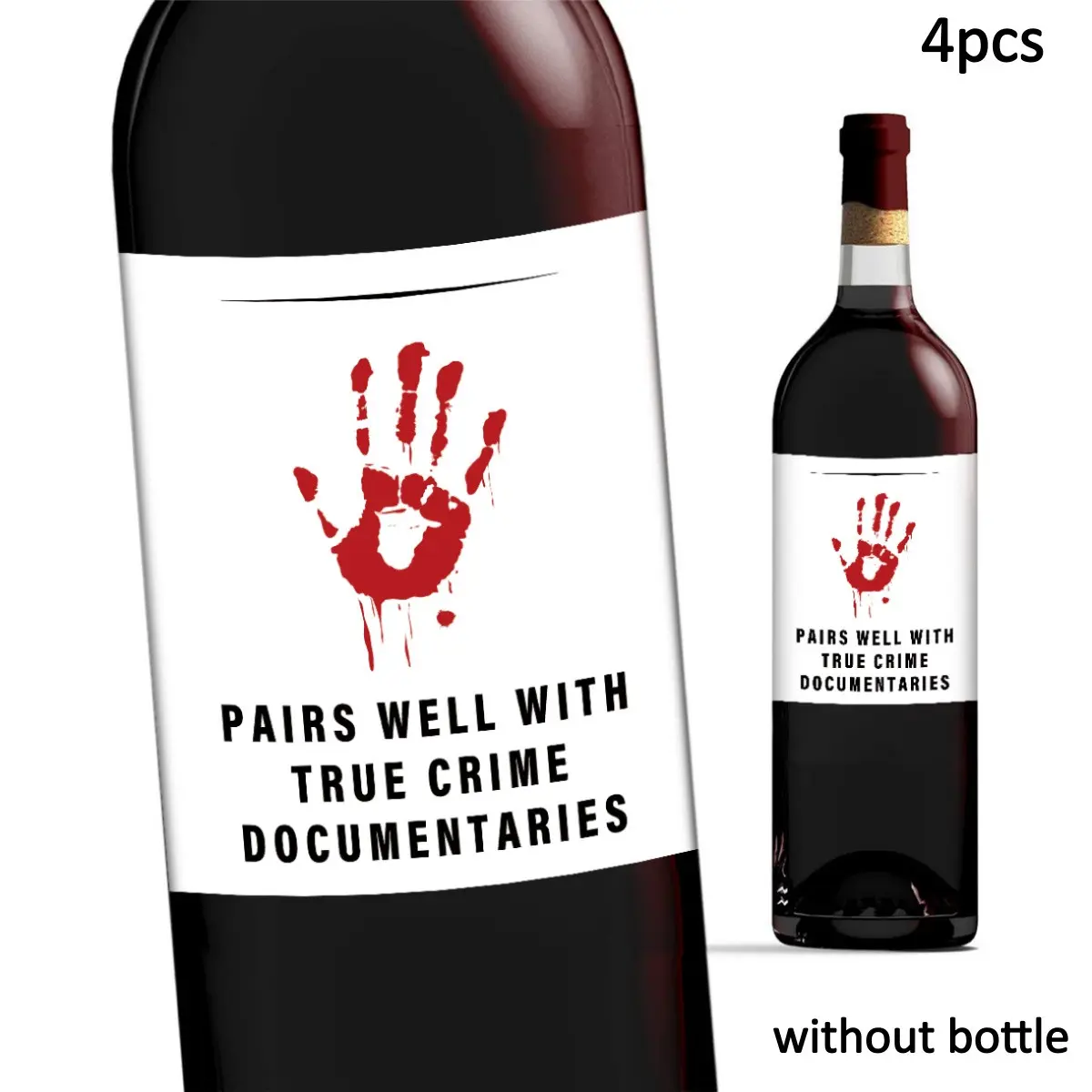 4pcs Horror Bloody Handprint Wine Bottle Labels, Spooky Halloween Festive Wine Bottle Stickers, Self-Adhesive Holiday Wine Tags for Halloween Birthday Party Decorations