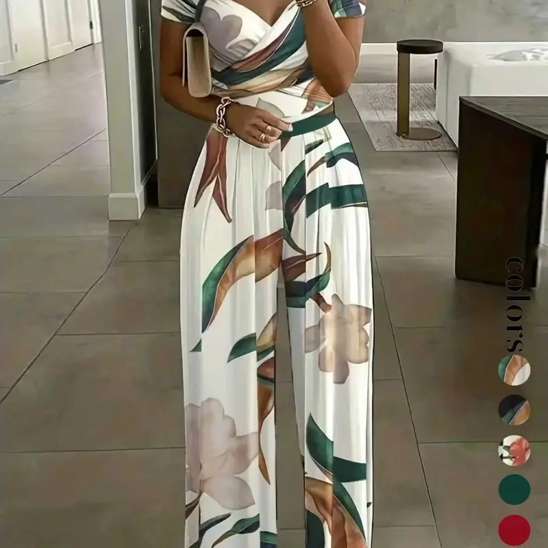 Women's Floral Print One Shoulder Wrap Jumpsuit, High Waist Fitted Long Pants, Boho Chic Style Cap Sleeve, Sexy Fashion for Women, Breathable, Bohemian, Floral Print Jumpsuits