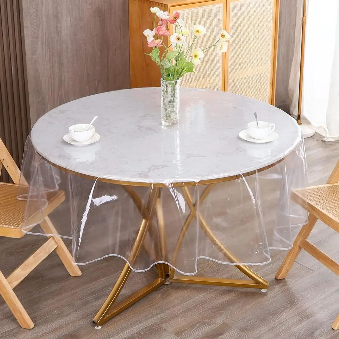 Clear Round Plastic Tablecloth Protector Waterproof Oil-Proof PVC Table Cloth Stain-Resistant Wipeable Table Cover for Round Table (48" Round)