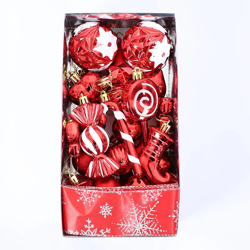 1 set /30pcs New creative multi-shape Christmas tree decorative ball thickened anti-fall Christmas hanging ball (including decorative ribbons) New Year party decoration