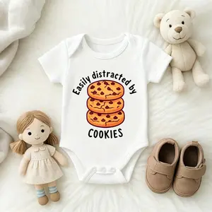 Stacked Chocolate Chip Cookies Unisex Short Sleeve Baby Jumpsuit Cute Print Snap Closure Breathable Lightweight Ideal For Daily Wear