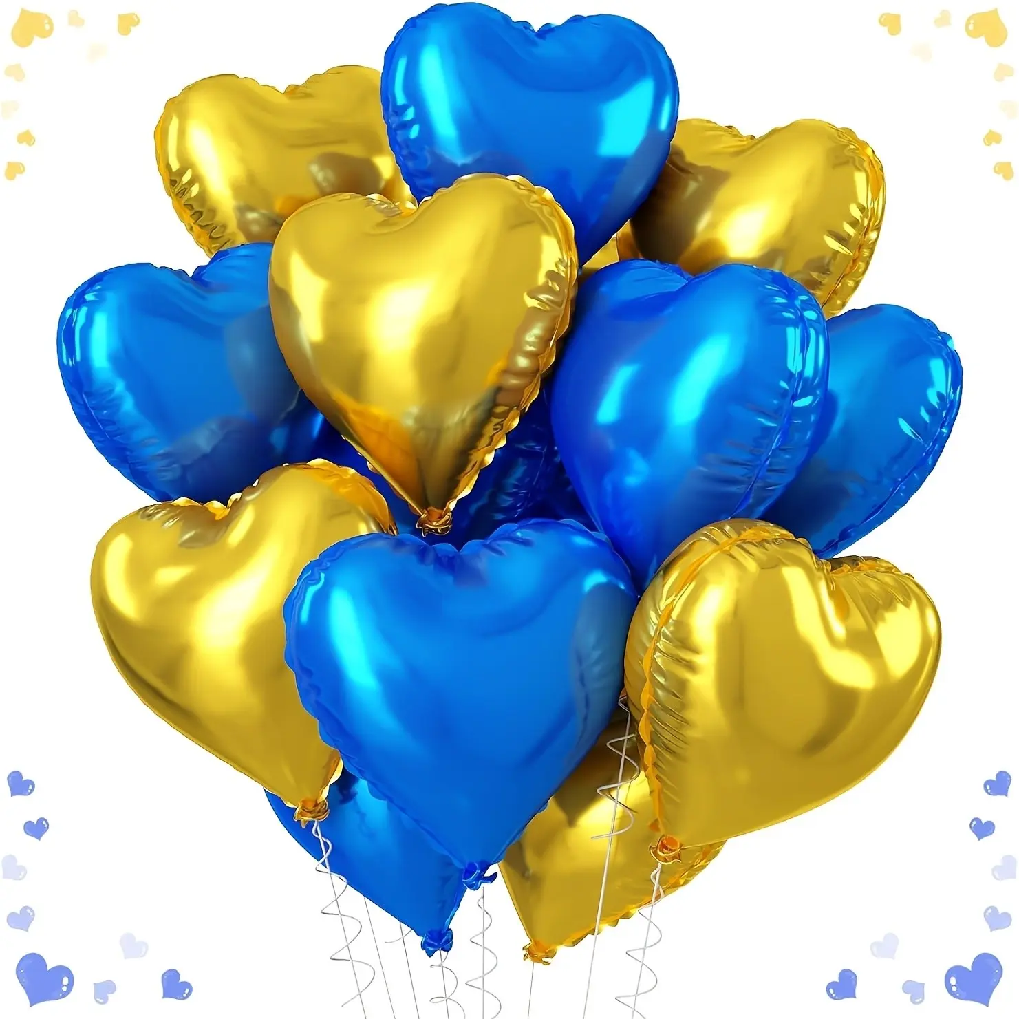 24 Blue Gold Love Balloons | 25.4cm Deep Blue and Gold Love Shaped Aluminum Foil Balloons, Metal Blue and Gold, Helium Filled Romantic Balloons, Suitable for Birthday, Wedding, Anniversary, 2026 Graduation Party Decoration