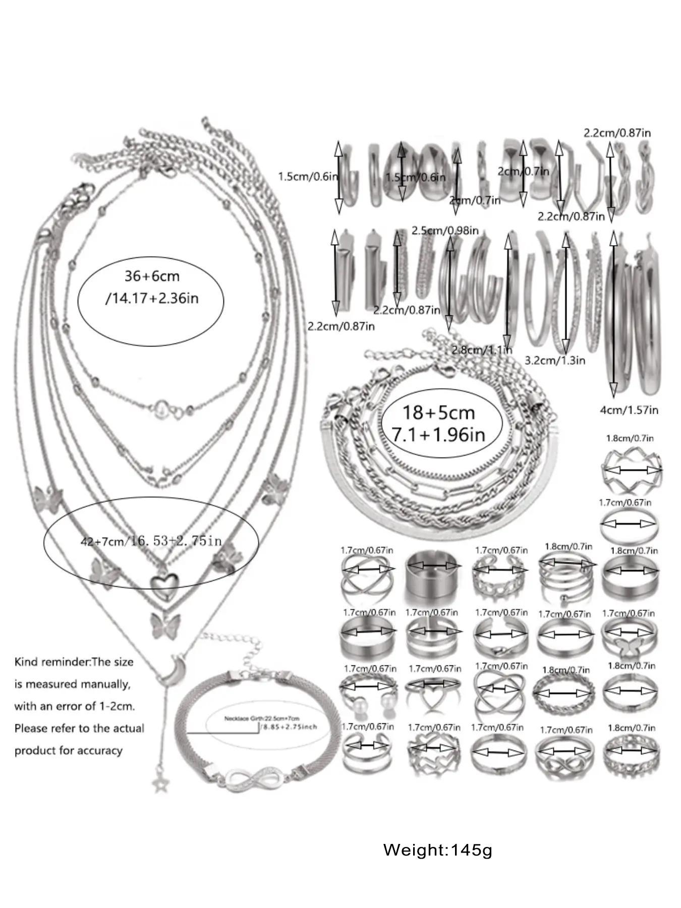 Elegant Simple Metal Style Vintage Jewelry for Summer, Women's Earrings Necklace & Rings & Bracelet & Earrings & Anklet Chain, Five-in-one Fashion Jewelry Accessories Suit for Gift Back To School, 90s Vintage Jewelry, Cute Jewelry