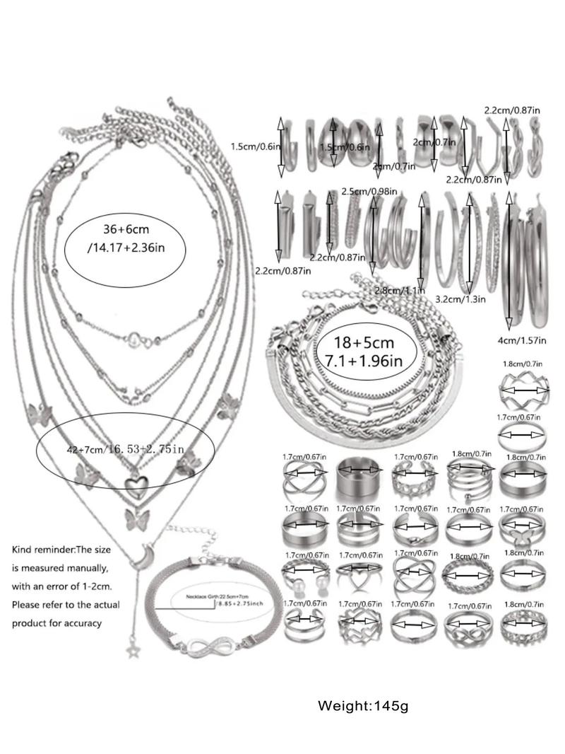 Elegant Simple Metal Style Vintage Jewelry for Summer, Women's Earrings Necklace & Rings & Bracelet & Earrings & Anklet Chain, Five-in-one Fashion Jewelry Accessories Suit for Gift Back To School, 90s Vintage Jewelry, Cute Jewelry