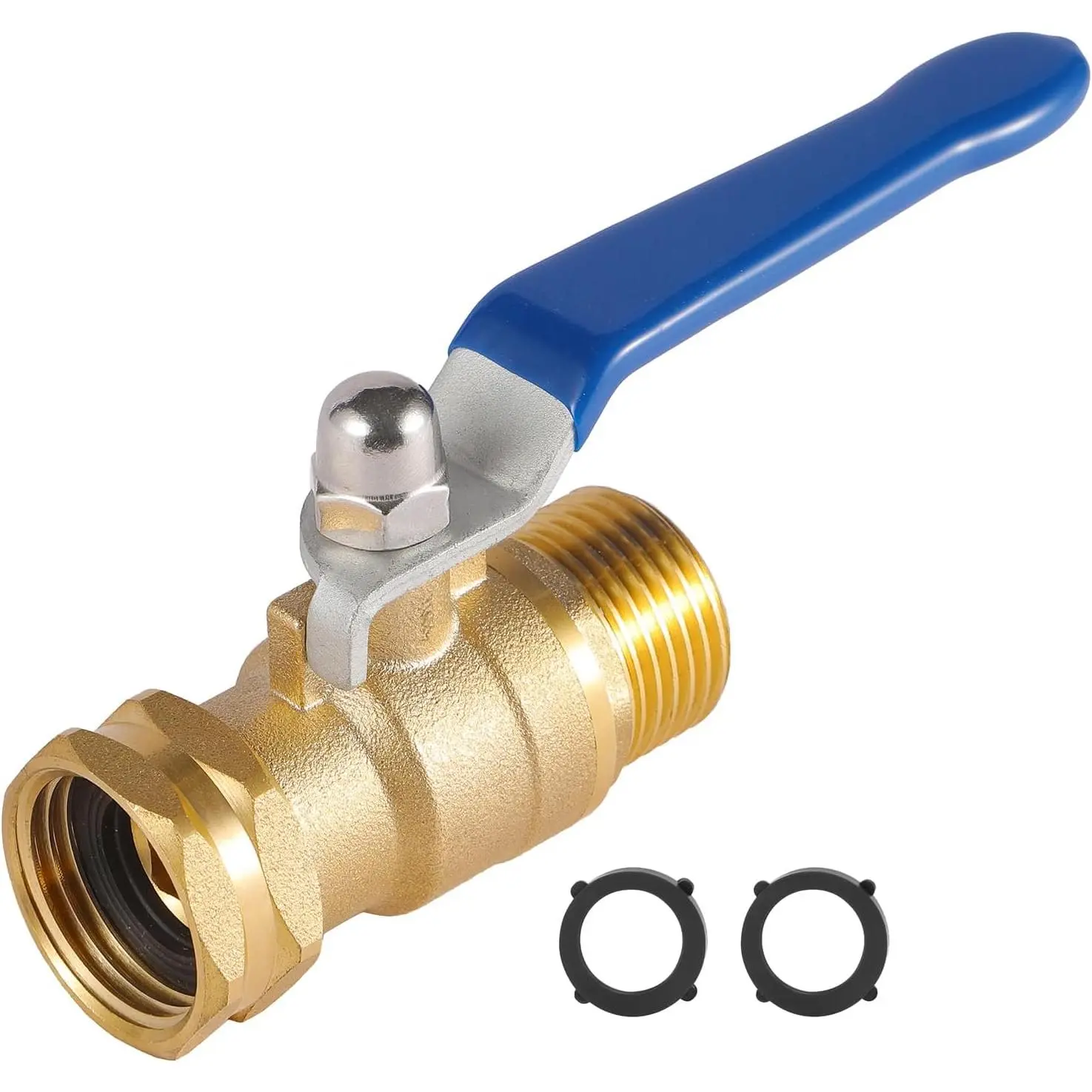 Heavy Duty Garden Hose Shut Off Valve with Long Handle | High Flow Hose Ball Valve, 3/4" GHT Brass Water Valve Shutoff Tool with Rubber Washers