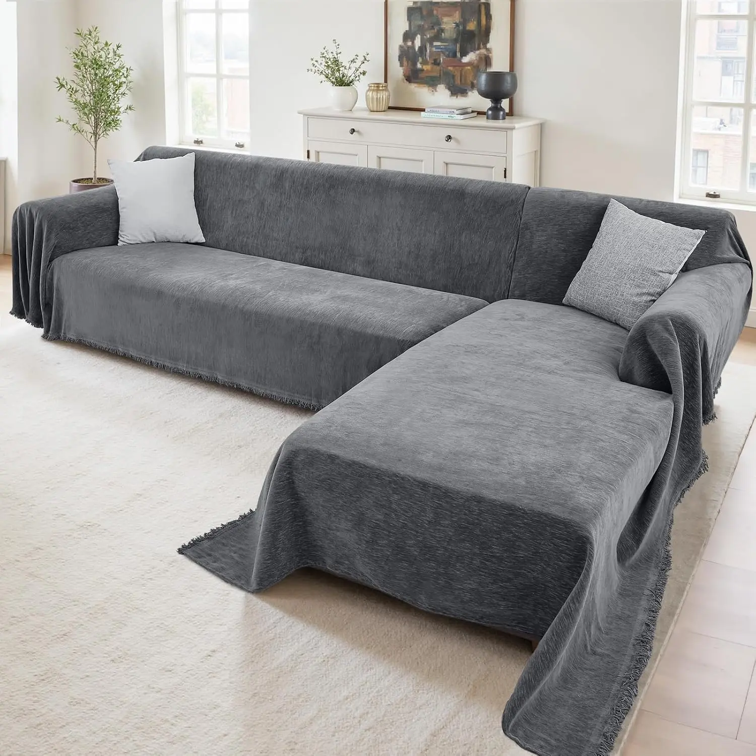 2 Pieces Washable L Shaped Sectional Couch Covers, Pet Friendly Sofa Slipcovers Furniture Covers for Dogs, X-Large Dark Gray, 71"x 110"+ 71"x 118"