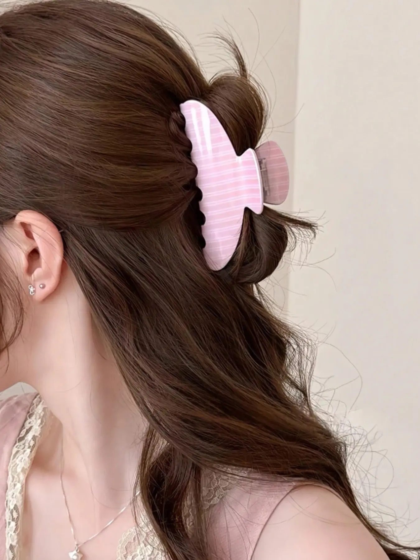 1pc Striped Hair Clip, Retro College Style Large Hair Clip, Blue And Pink Striped Hair Clip, Cute Hair Accessory Suitable For Women And Girls For Daily And Holiday Use Summer Hair Claws Beach Claw Clips Vacay Hair Clutch